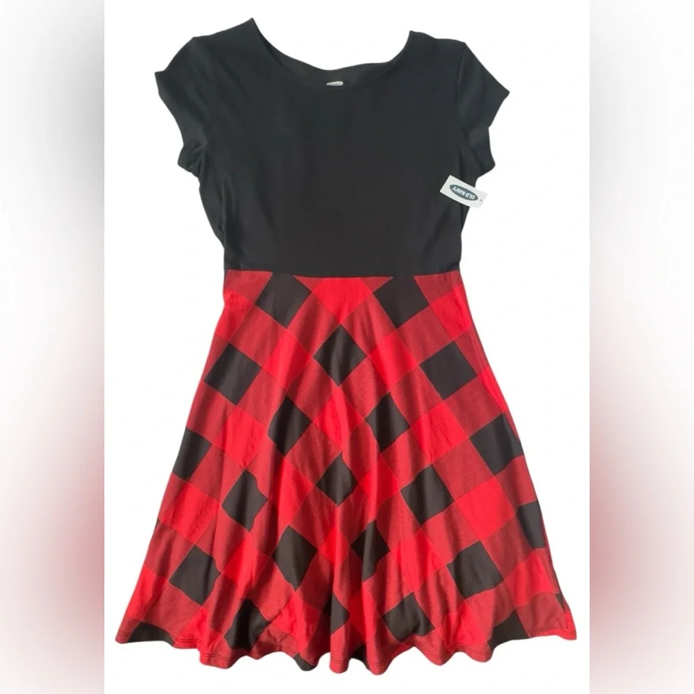 Old Navy| Girls Fit & Flare Jersey Dress in Red Buffalo Plaid| Size XXL 18 NWT